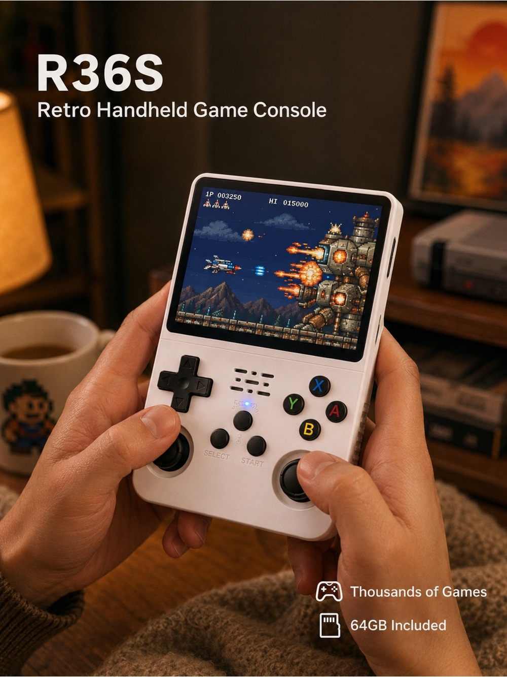 Handheld R36S Retro Gaming Console - White - Picture 5 of 12
